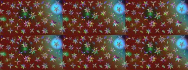 Çiçekli karalama şeklinde Raster çiçek deseni. Kahverengi renkli çiçekler. Yumuşak, yaz çiçekli arka plan.