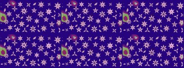 Düz Çiçek Elementleri Tasarımı. Raster Modaya uygun kumaş deseni. Renkli Bahar Teması eskiz kalıbı. Mavi renkli şirin çiçek deseni.