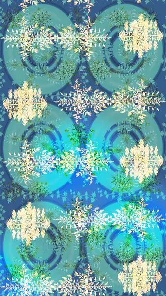 Mavi, yeşil ve nötr kar tanelerinin olduğu Noel kartı mavi, yeşil ve nötr renklerde. Kar taneleri arka planda. Kış kartı Mutlu Noeller, yeni yıl ve mutlu bayramlar..