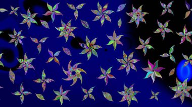 Mavi renkli çiçekler. Raster düz çiçek çizim deseni. Tasarım hediye paketi, tebrik kartları, posterler ve afiş tasarımı.