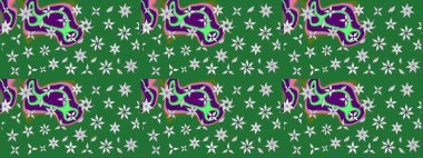 Üzerinde yeşil renkte karalamalar olan çiçek desenleri çiz. Raster illüstrasyonu.