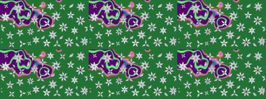 Raster illüstrasyonundaki çiçek desenli çizim. Yeşil renkli çiçekler. Renkli Bahar Teması eskiz kalıbı. Düz Çiçek Elementleri Tasarımı.