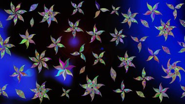 Renkli Bahar Teması eskiz kalıbı. Siyah renkli çiçekler. Düz Çiçek Elementleri Tasarımı. Sevimli çiçek raster deseni.