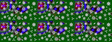 Sevimli çiçek raster deseni. Yeşil renkli çiçekler. Renkli Bahar Teması eskiz kalıbı. Düz Çiçek Elementleri Tasarımı.