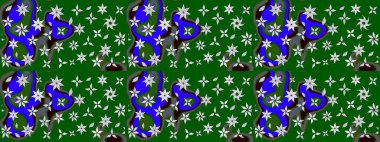 3D çiçekler, eskiz. Raster illüstrasyonu. Yeşil renklerde.