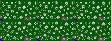 Çiçek süslemeli çizim deseni. Yeşil renkli çiçekler. Raster illüstrasyonu.