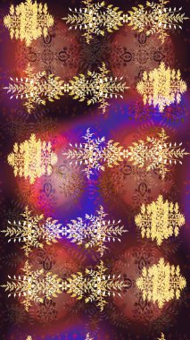 Karşılama ya da düğün geçmişi olarak kullanılabilir. Paketlemek için en iyisi. Doğal kozmetik ürünleri, parfüm, çiçekçi dükkanı için bahar ihalesi tasarımı. Kahverengi, mor, sarı lale çiçekli Raster eskiz deseni.