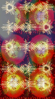 Noel için tatil tasarımı, yeni yıl moda baskıları. Raster illüstrasyonu. Kar tanelerinin soyut arkaplanlı Noel arkaplanı. Güzel tasarım. Kırmızı, kahverengi ve gri kar taneleri.