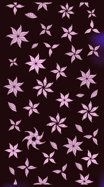 Raster illüstrasyonu. Şirin çiçekli eskiz deseni ve kahverengi renkli yapraklar, suluboya çiçek deseni, duvar kağıdı, kart veya kumaş için fayanslı.