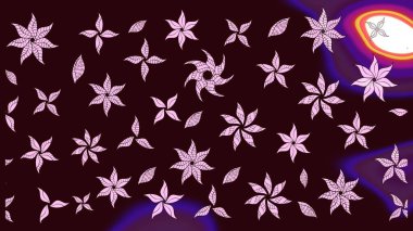 Kahverengi renklerde bahar çiçekleri. Raster illüstrasyonu. Patlayan çiçekler soyut olarak yerleştirilmiş. Raster deseni.