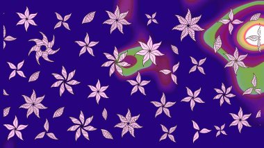 Mavi renkli çiçekler. Çizim çiçek deseni duvar kâğıdı olarak kullanılabilir. Raster illüstrasyonu.