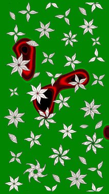 Eskiz geçmişi. Eski usul. Kumaş, tekstil, duvar kağıdı baskısı için. Raster illüstrasyonu. Renkli desenli eskiz deseni, yeşil çiçekler ve dekoratif elementlerle.