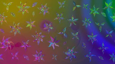 Raster illüstrasyonu. Şirin çiçekli eskiz deseni ve kahverengi renkli yapraklar, suluboya çiçek deseni, duvar kağıdı, kart veya kumaş için fayanslı.