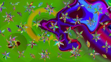 Nazik, sevimli çiçek arkaplanı. Çiçekli karalama şeklinde Raster çiçek deseni. Yeşil renkte çiçekler.