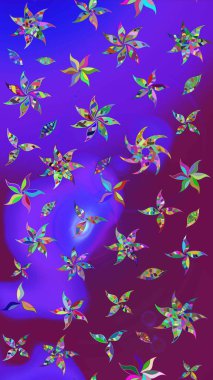 Raster illüstrasyonu. Klasik çiçek tasarımı elementleri. Menekşe renginde mor kıvırcık çiçekler.