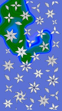 Küçük çiçekteki sevimli çiçek deseni. Bir sürü mavi soyut çiçekli tropikal eskiz deseni. Varicoloblue raster çizimi.