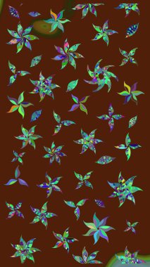 Renkli grunge, soyut arkaplanı colokahverengi çiçeklerle süslüyor. Nakış desenli çiçek deseni. İzler, kumaş, duvar kağıtları, tekstil için raster dokusu.