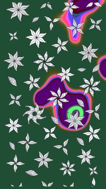 Düz Çiçek Elementleri Tasarımı. Renkli Bahar Teması eskiz kalıbı. Süslü kumaş deseni. Raster illüstrasyonunda çiçek deseni çizimi.