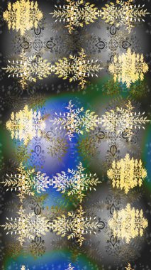 Kar Tanesi Mozaik ikonu. Gri, yeşil ve bej renkli kar tanesi tabelası. Sembol kışı, donmuş, Noel, yeni yıl tatili. Raster illüstrasyonu. Grafiksel element dekorasyonu. Düz tasarım.