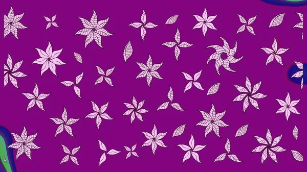 Parlak renkli çiçekleri ve mor renkli yaprakları olan harika bir çiçek deseni. Modern çiçek arkaplanı. Moda baskıları için zarif bir şablon. Halk stili.