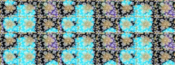 Raster geometrik arka plan. Mavi renklerde altın rengi, altın çiçekli desenler. Senin tasarımın için, duvar kağıdı. Altın rengi kusursuz illüstrasyon.