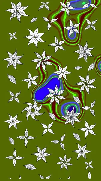 Renkli çizim kalıbı. Çiçek arkaplan. Yeşil renkli şirin tekstil. Çiçek duvar kâğıdı. Raster illüstrasyonu.