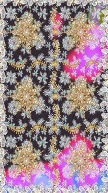 Klasik oryantal desen gri renklerden üstündür. Geleneksel raster ve altın desen. Damask pürüzsüz süsü.