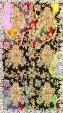 Kusursuz raster arka plan. Şık bir grafik desen. Duvar kâğıdı barok, İspanyol kumaşı. Kahverengi renklerde altın elementler. Çiçek deseni.