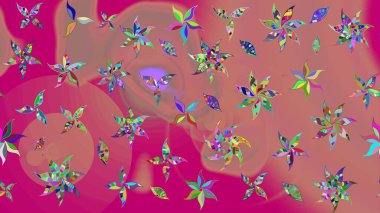 Pembe renkte şirin çiçekler. Moda baskısı, albüm, ambalaj kağıdı ve duvar kağıdı için zarif dekoratif süslemeler. Raster illüstrasyonu. Küçük çiçekli basit bir çiçek çizimi..