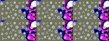 Şirin çiçekli eskiz deseni ve yeşil renkli yapraklar, suluboya çiçek deseni, duvar kağıdı, kart veya kumaş için fayanslı. Raster illüstrasyonu.