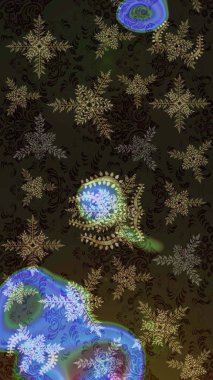 Raster illüstrasyonu. Güzel kar tanesi. Soyut kış grisi, kahverengi ve siyah süs. Yuvarlak raster kar tanesi. Renkli arka planda izole tatlı kar taneleri.