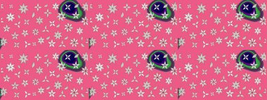 Çiçekli çizim şekli. Pembe renkli çiçekler. Renkli Bahar Teması eskiz kalıbı. Düz Çiçek Elementleri Tasarımı.