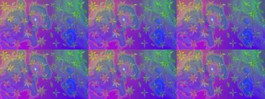 Menekşe arkaplanda. Tekstil, kumaş, ambalaj, hatıra defteri için hoş bir çiçek arkaplanı. Elle çizilmiş çiçek desenli Raster çizimi. Çocuksu tasarım.