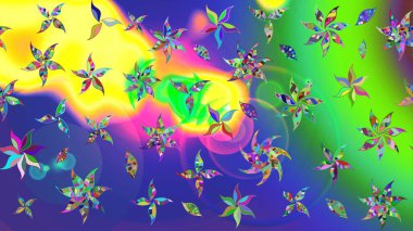 Raster illüstrasyonu. Yeşil renkte karalamalı çiçek deseni çiz.