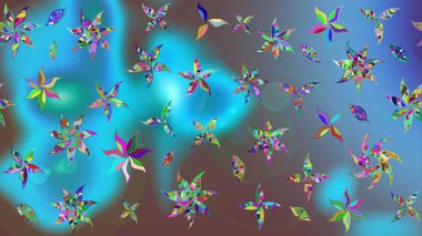 Renkli Bahar Teması eskiz kalıbı. Raster illüstrasyonundaki çiçek desenli çizim. Mavi renkli çiçekler. Düz Çiçek Elementleri Tasarımı.