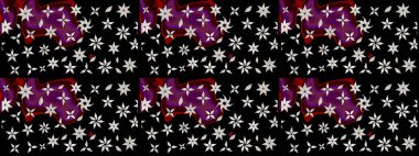 Üzerinde gelincikler ve vadi zambakları olan renkli çiçek desenli nakış deseni. Tekstil tasarımı için siyah renkli geleneksel halk çiçekleri buketi.