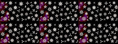 Sevimli çiçek raster deseni. Siyah renkli çiçekler. Renkli Bahar Teması eskiz kalıbı. Düz Çiçek Elementleri Tasarımı.