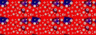 Ağaç dallı bahar çiçekleri, çiçek siluetiyle kırmızı renkte desen. Raster deseni.