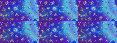 El çizimi, soyut ve süslü elementler. Mavi renkler. Klasik çiçekler. Suluboya resim taklit Raster çizimi. Yaz çiçekleri teması.