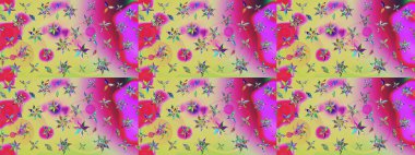 Yapraklı çiçekler ve doğal renklerde papatya çiçekleri. Raster - stok. Taslak arkaplan deseni.