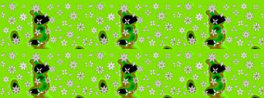 Suluboya çiçekli çiçek deseni. Yeşil renkte güzel bir tekstil. Raster illüstrasyonu.