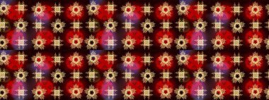 Raster illüstrasyonu. Noel ve yeni yıl moda baskıları için tatil tasarımı. Kahverengi, kırmızı ve siyah renkler. Kar tanelerinin soyut arkaplanlı Noel deseni.