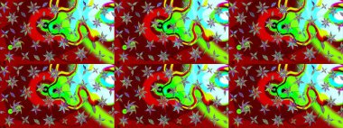 Kırmızı renkte etnik çiçeklerle süslenmiş zarif bir eskiz şekli. Raster Çiçek İllüstrasyonu güzel tekstil..