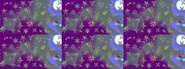 Mor renkte çok renkli zarif küçük çiçekler ve komik böcekler, raster deseni, illüstrasyon.