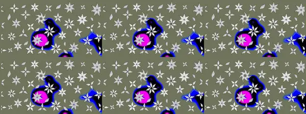 Sevimli çiçek raster deseni. Yeşil renkli çiçekler. Renkli Bahar Teması eskiz kalıbı. Düz Çiçek Elementleri Tasarımı.