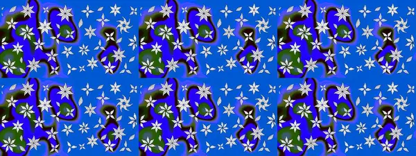 Raster illüstrasyonu. Mavi renklerde. 3D çiçekler, çizim.