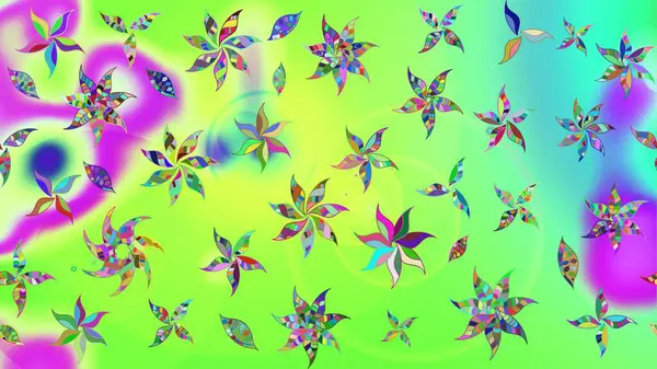 Raster illüstrasyonu. Yeşil renkli yeşil papatya deseni. Yeşil renklerde.