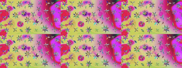 Yapraklı çiçekler ve doğal renklerde papatya çiçekleri. Raster - stok. Taslak arkaplan deseni.