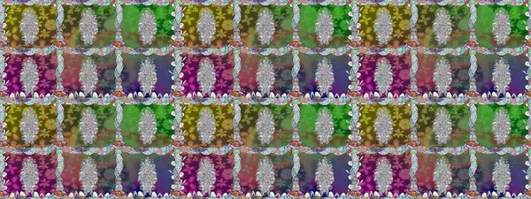 Düz Çiçek Elementleri Tasarımı. Renkli Yaz Temalı Kusursuz Arkaplan. Yeşil renkli çiçekler. Raster illüstrasyonunda kusursuz çiçek deseni.