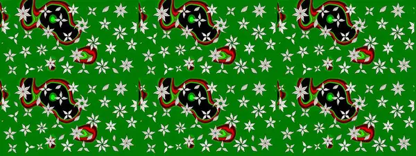 Soyut etnik raster çizim kalıbı. Kabile sanatı boho baskısı, klasik çiçek arkaplanı. Arkaplan dokusu, duvar kağıdı, yeşil renkli çiçek teması.